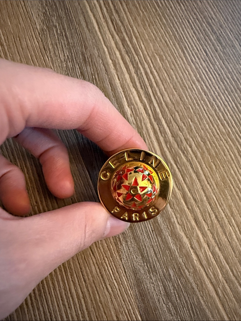 Vintage 80s Celine circular scarf ring with red floral motif
